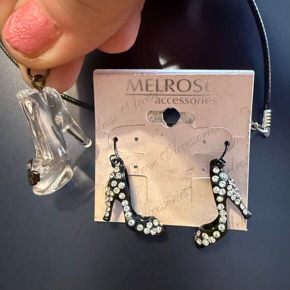 High Heels Glass Rhinestone Earrings & Pendant Set - Picture 6 of 9